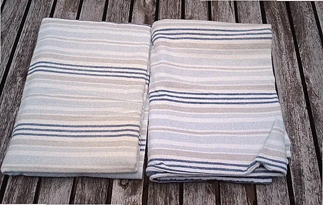2 Standard Size Flannel Pillowcases Blue & Tan Striped