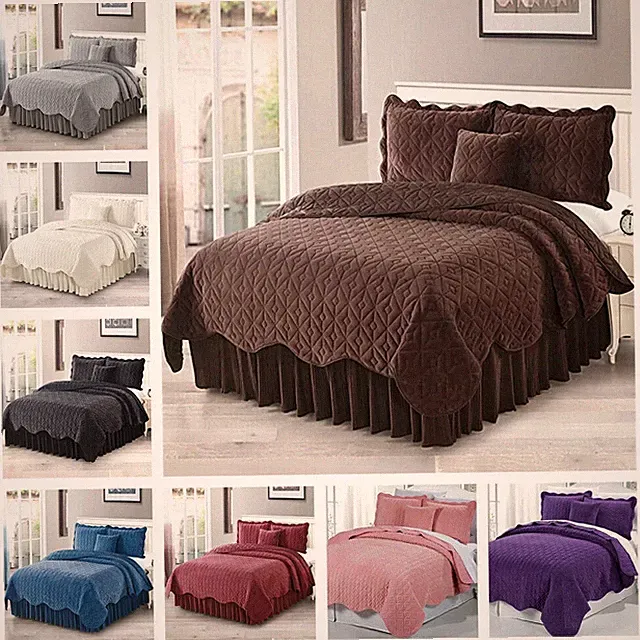 4-Piece Embroidered Quilt Coverlet Set – Flannel Reversible Bedspread, Soft Cozy