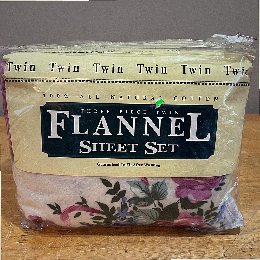 Ames Twin Flannel Sheet Set 3pc 100% Natural Cotton Floral Rose Pink Blue White