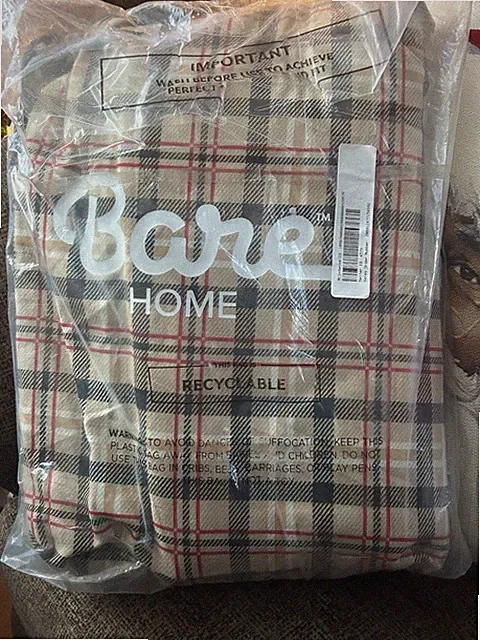 Bare Home Red, Cream And Black Plaid Flannel Sheet Set Twin XL New In Bag