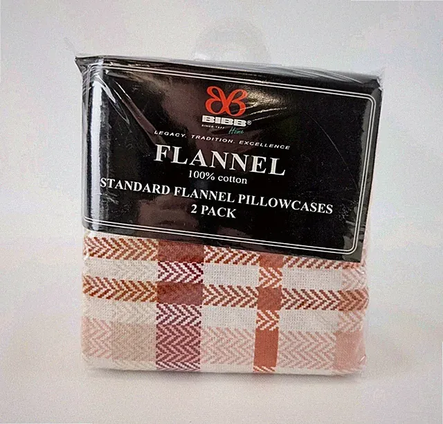 Bibb Home Flannel Pillowcases 2 Pack 20x30" New 100% Cotton Rust Orange Plaid