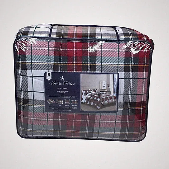 Brooks Brothers Queen 5pack Cotton Flannel Comforter Set with Decorative Pillows