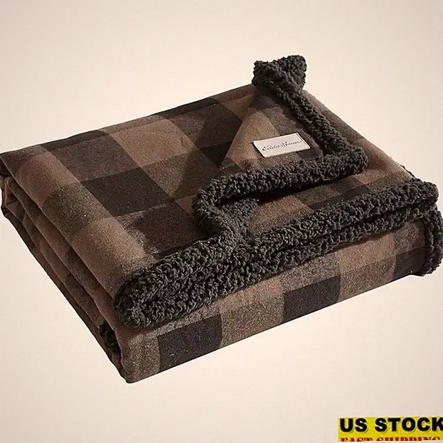 Cotton Flannel Sherpa Fleece Throw Blanket Lightweight Cozy Home Decoration New