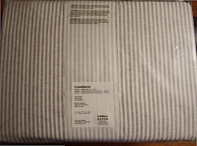 Crate Barrel Flannel Queen Sheet Set Gray Pin Stripes NEW!