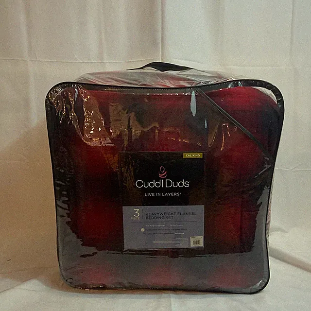 Cuddl Duds Cal King Heavyweight Flannel Comforter Set, Red Plaid 3pc