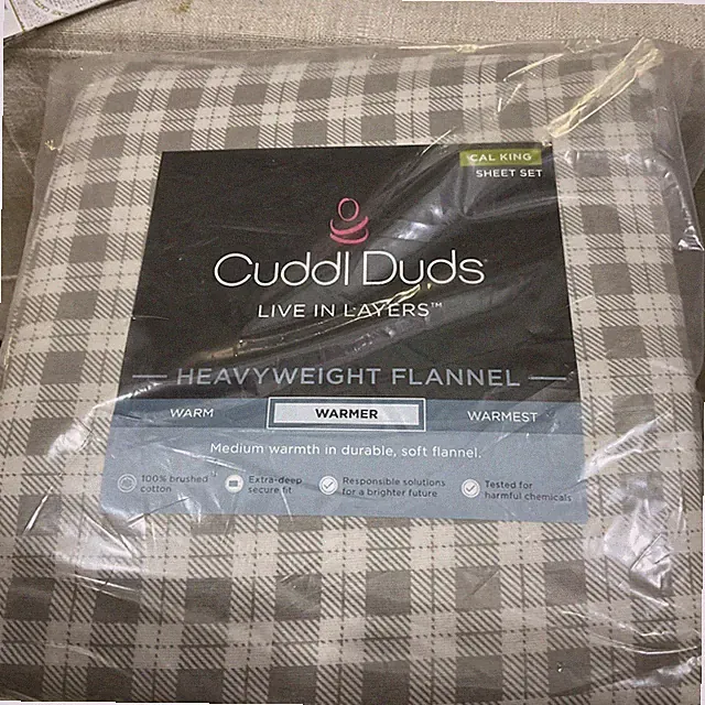 Cuddl Duds CAL KING Size 4 pc soft Flannel sheet set - Neutral Buff Checks -New