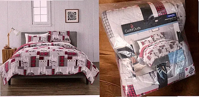 Cuddl Duds Red Lodge Cotton Flannel Quilt Bedspread Twin 2PC Deer Moose Bear Owl