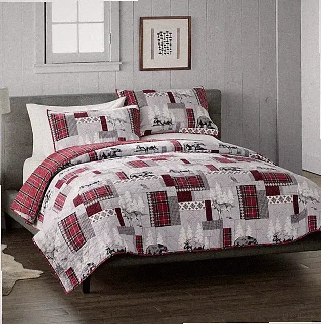 Cuddl Duds Red Lodge Reversible Flannel QUILT & Shams Set , Q Or K