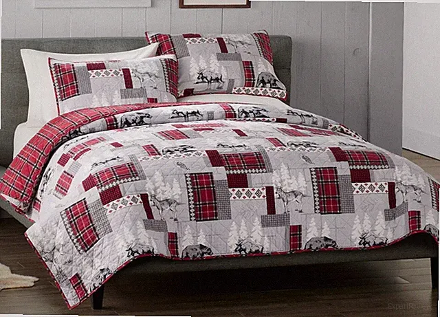 Cuddl Duds Rustic Red Lodge Reversible Flannel QUILT & Shams Set - KING Sz - New
