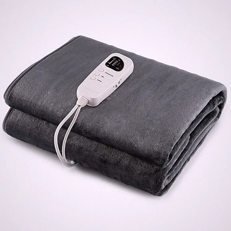 Electric Heated Flannel Mattress Pad Gray 5 Heating Level w/ Overheat Protection