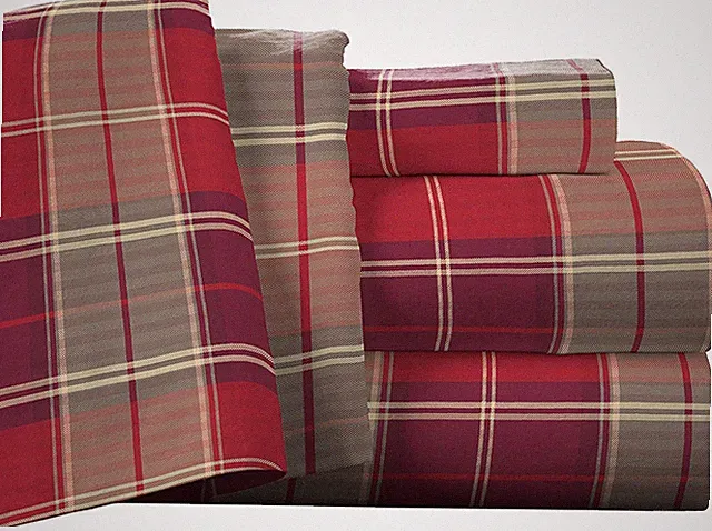 Flannel Deep Pocket Set Oversized Flat Sheet California King Piedmont Plaid