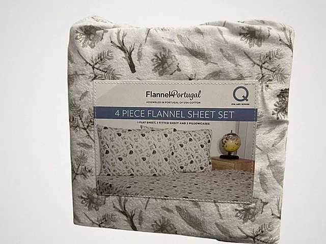 Flannel From Portugal Pinecone Flannel Sheet Set 4 Piece Queen 100% Cotton