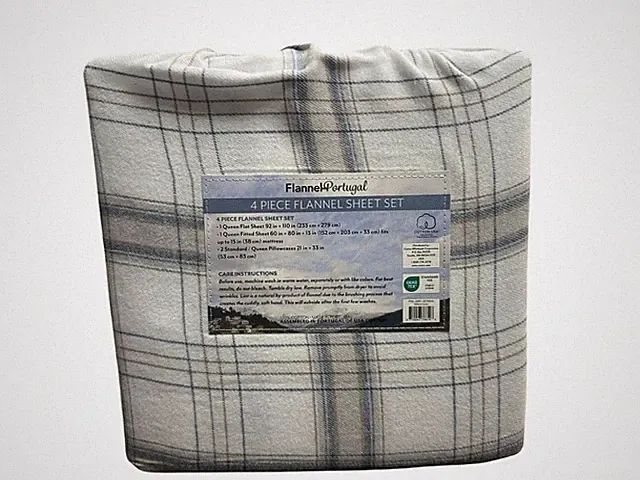 Flannel From Portugal White Line Flannel Sheet Set 4 Piece Queen 100% Cotton