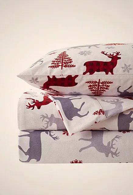 Flannel Sheets Warm and Cozy Buffalo Dear Christmas Bedding 4 Piece Set Full New