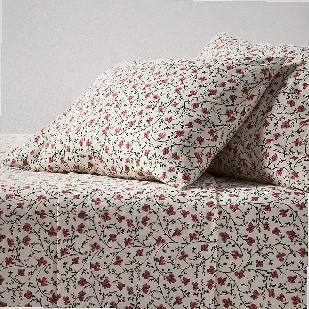 Full Ultra Soft Flannel Sheet Set Ivory Floral - Threshold