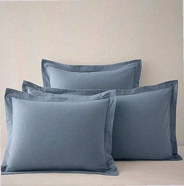 Garnet Hill 100% Cotton Flannel KING Pillow Sham Pair (2) Classic Blue NEW