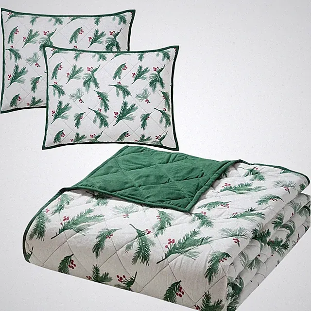 Hallmark Flannel 3 Piece Quilt Set Queen Size Winter Berries NEW