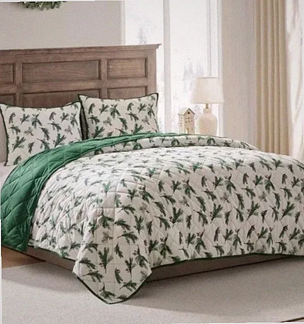 Hallmark Queen Flannel Greenery Print 3-Piece Quilt Set