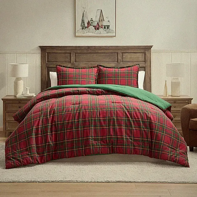 Hallmark Queen Flannel Plaid Comforter Set Red