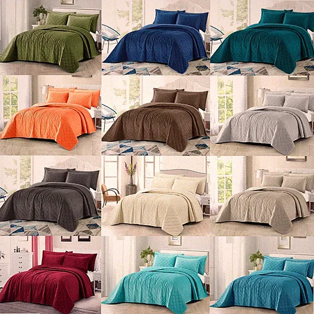 HST Velvet Quilted 5 Piece Bed Spread Set Diamond Design Soft Lightweight