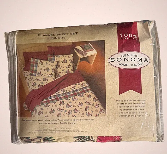 Kohl's Sonoma Twin Sheet Set 100% Cotton Flannel; Cardinal Pattern; Winter NEW
