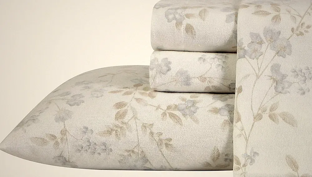 Laura Ashley King Flannel Sheet Set Fawna Grey Cotton Cozy Extra Soft Bedding