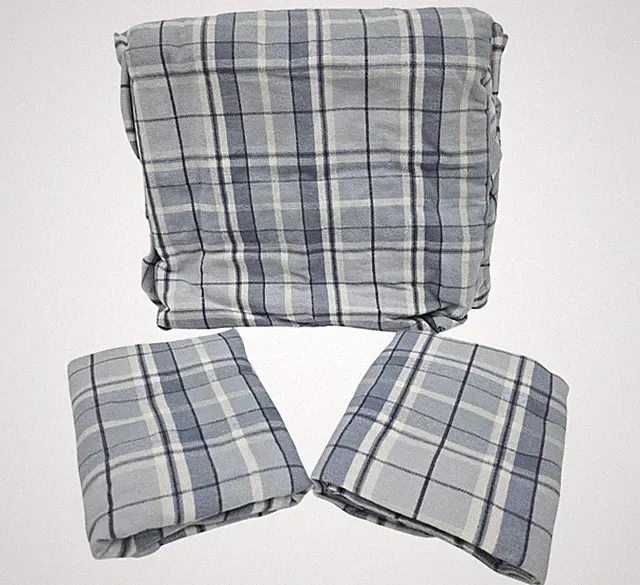 Laura Ashley Mulholland Plaid Blue Cotton Flannel Sheet Set Queen