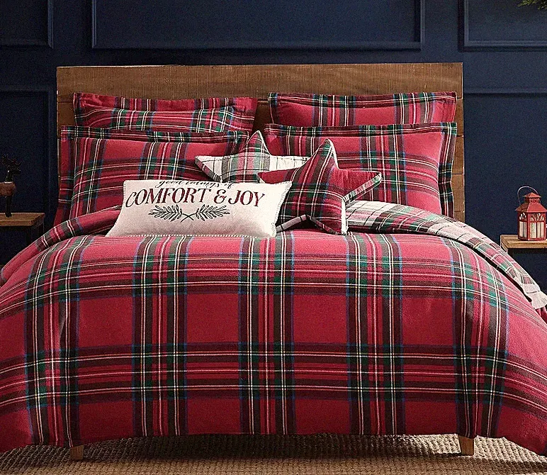 Levtex Home Spencer Plaid Flannel Duvet Cover Set Red with Shams