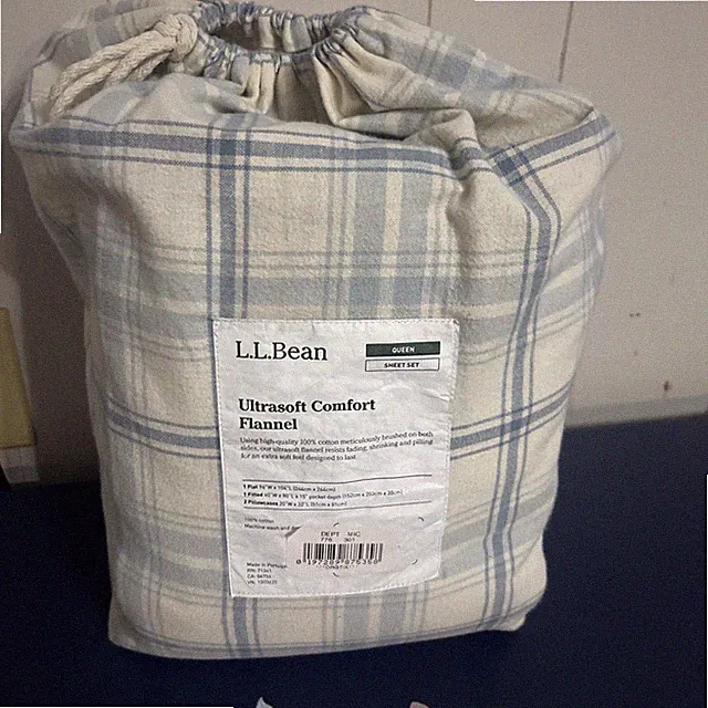 LL Bean Ultrasoft Comfort Flannel Sheet Set aqueen Blue Plaid
