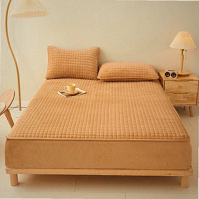 LweiPsqLin Quilted Flannel Fitted Sheet, Soft Fleece Mattress Cover, Deep Pocket