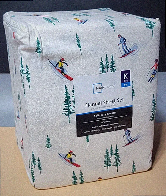 Mainstays 4 Piece Vanilla Dream Skiers Flannel Sheet Set. Size: KING -Brand NEW