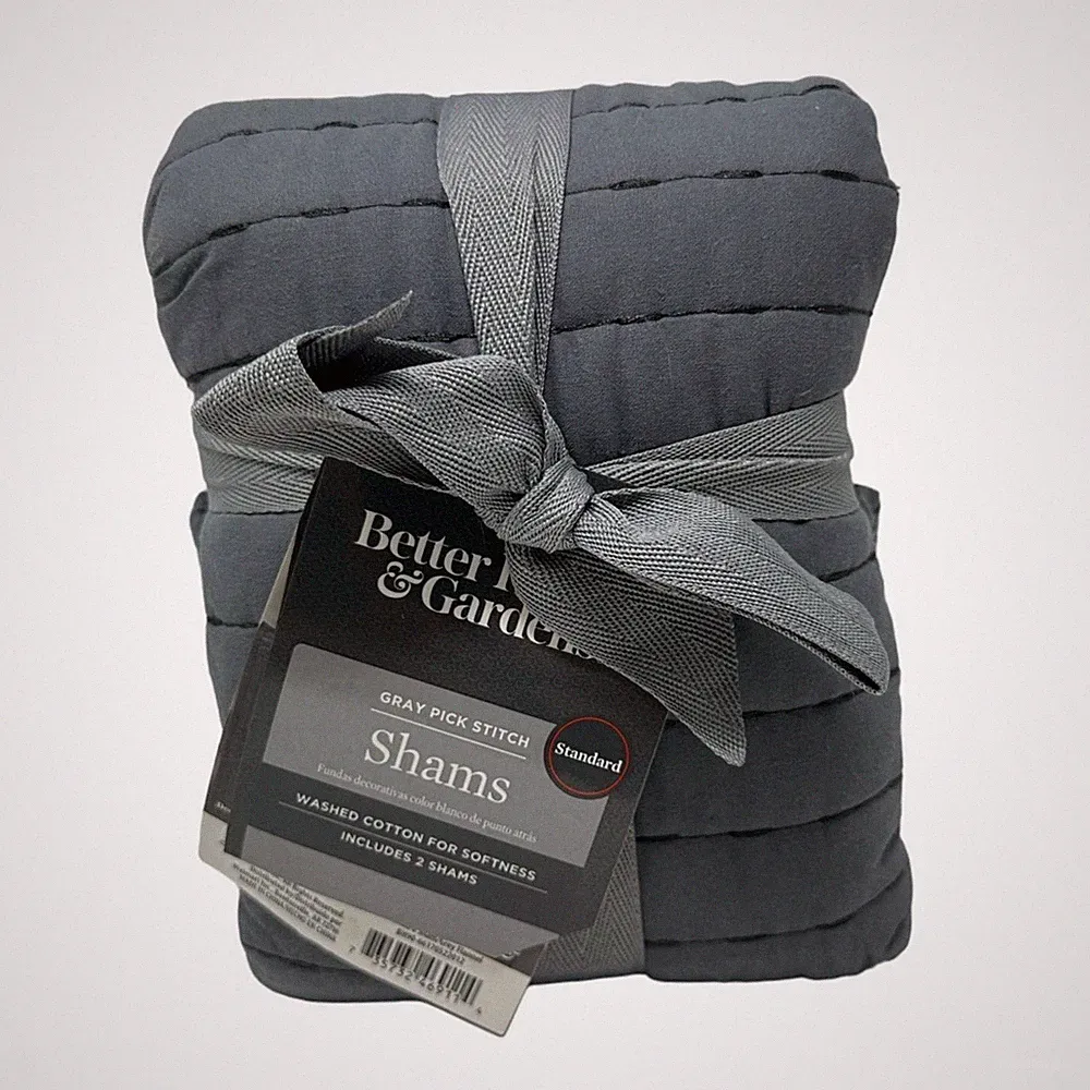 NEW Better Homes & Gardens Grey Flannel Pick Stitch Shams Bedding 2 Pack