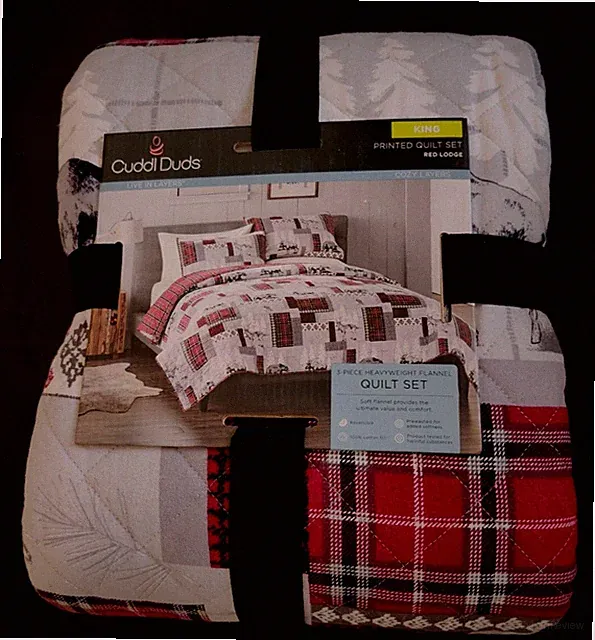 NEW Cuddl Duds Red Lodge Reversible Flannel printed QUILT & 2 SHAMS - KING Sz