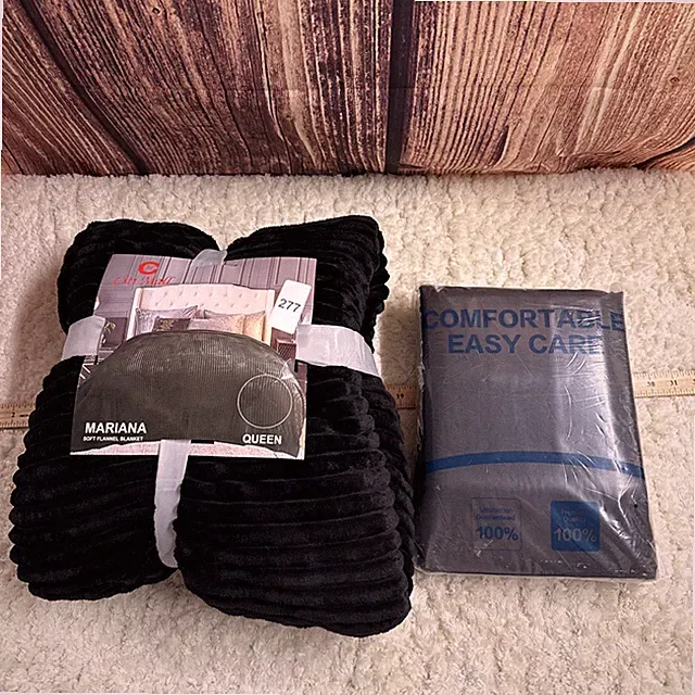 New Luxurious Black Bedding Set Queen Flannel Blanket And Bamboo Sheets