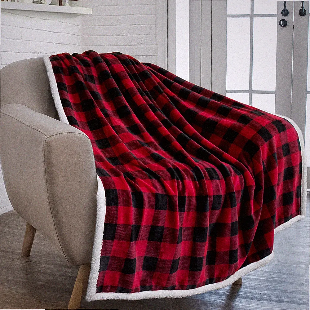 Plaid Buffalo Checker Plaid Throw Blanket Soft Microfiber Sherpa Fleece for Sofa