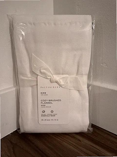 POTTERY BARN cozy brushed flannel WHITE KING pillow sham NIP SO SOFT