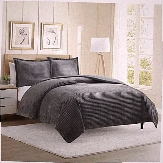Premium Flannel Duvet Cover Set - 3 PC Reversible Comforter Full Charcoal Gray