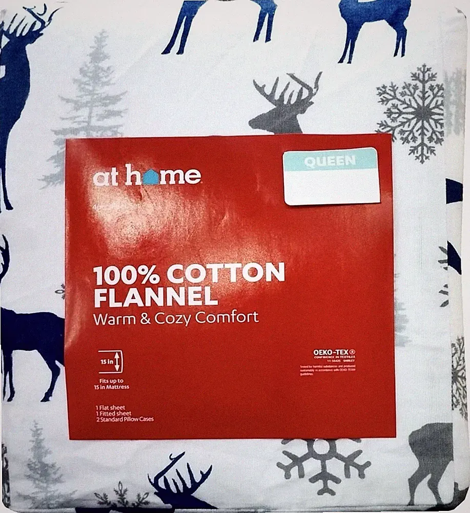 Queen Cotton Flannel Sheet Set Deep Pocket Warm Heavyweight Winter Bedding Deer