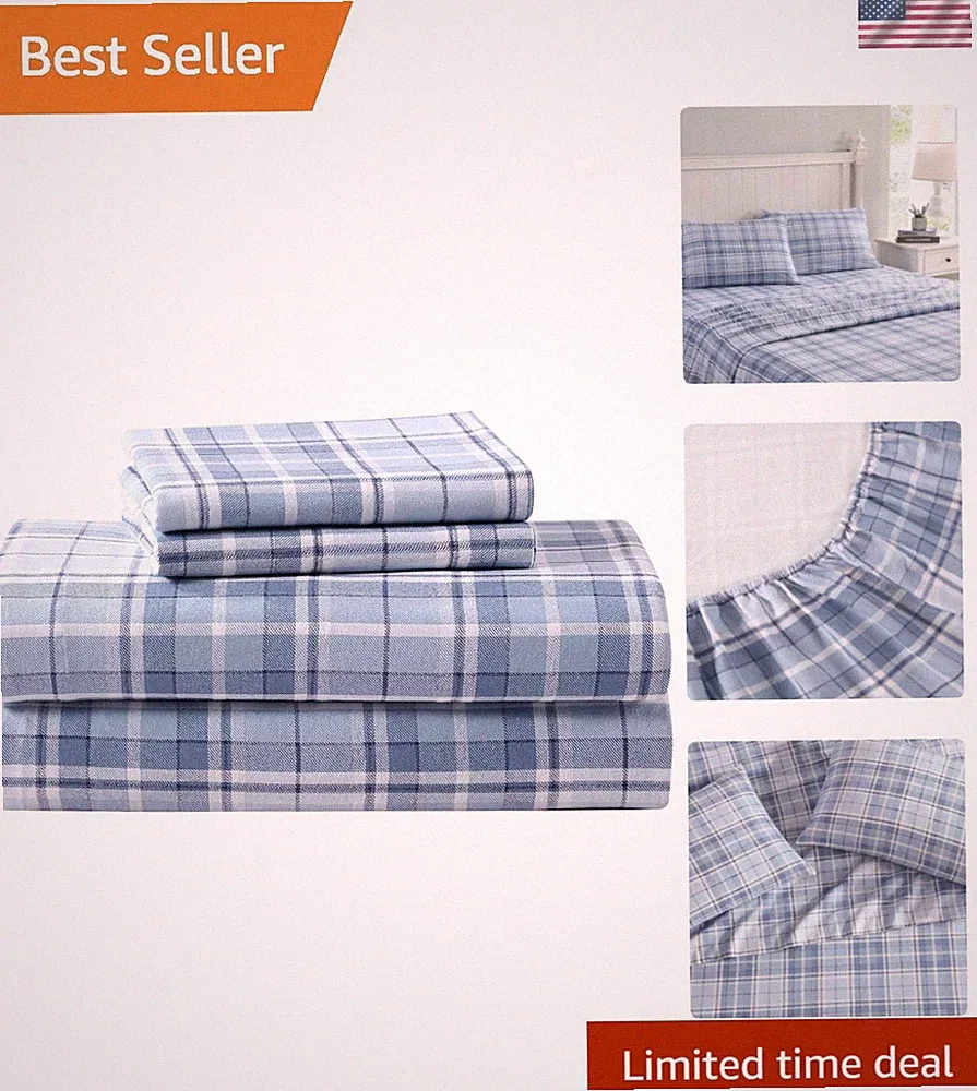 Queen Flannel Sheets Set Warm Soft Wrinkle Resistant Cotton Bedding Comfort