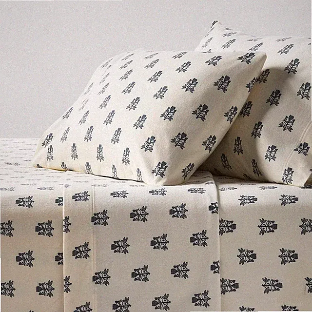 Queen Ultra Soft Flannel Sheet Set Blue Woodblock - Threshold