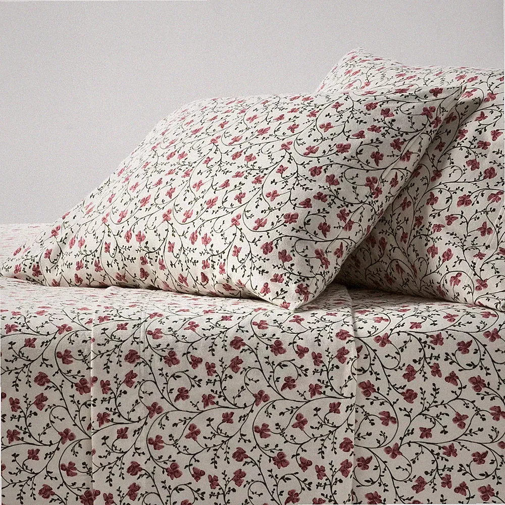 Queen Ultra Soft Flannel Sheet Set Ivory Floral - Threshold