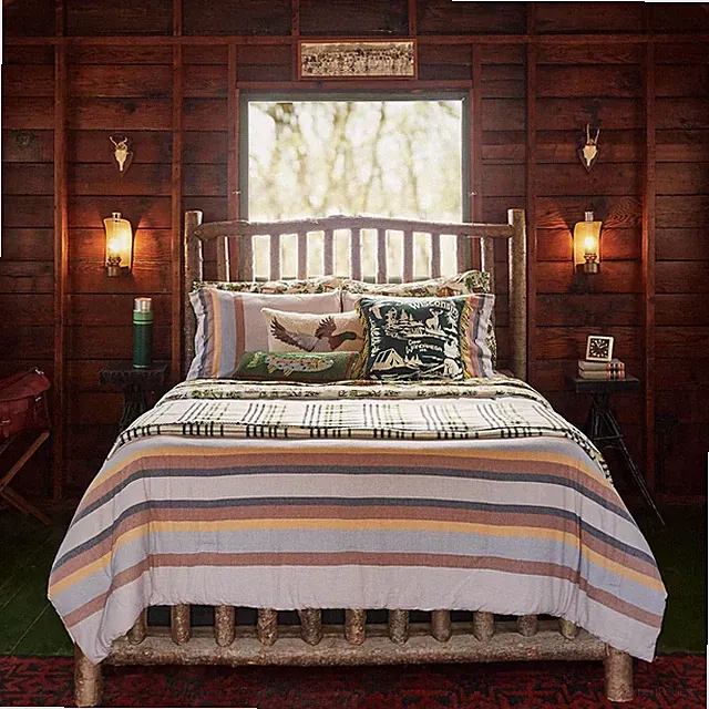 Reversible Flannel Stripe Comforter & Pillow Sham Set, Full Queen Size