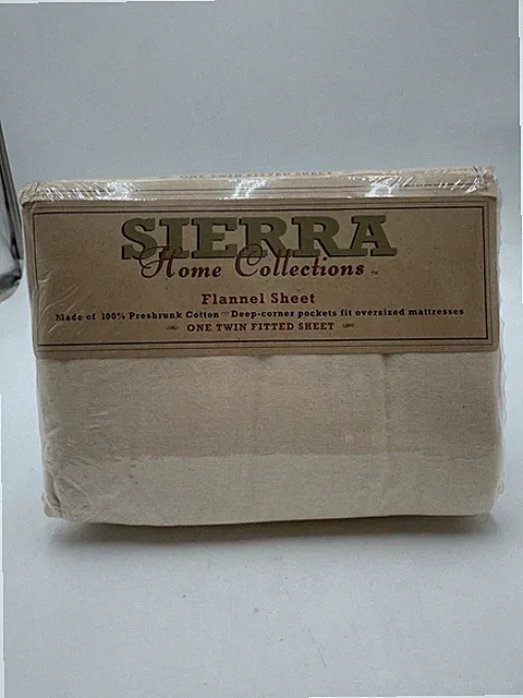 Sierra Home Collections Twin Fitted Flannel Sheet 100% Cotton Neutral New