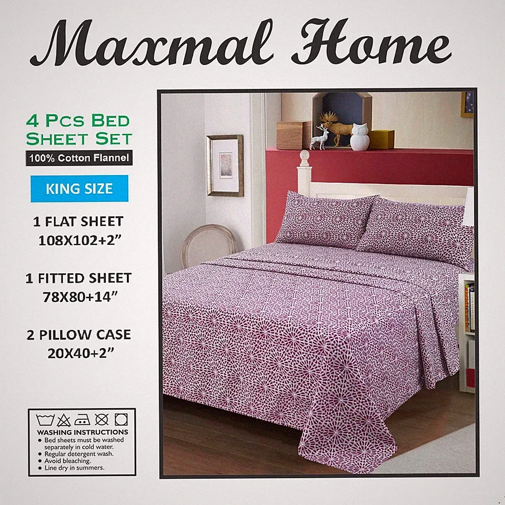 Stay Cozy Year Round 4Piece Flannel Bed Sheet Set 100% Cotton, King Size..