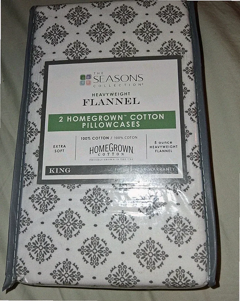The Seasons Collection Heavyweight Flannel 2 King Pillowcases 100% Cotton GRAY