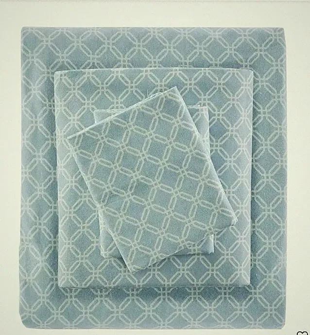 True North Twin XL Flannel Sheet Set Blue Geo 100% Cotton