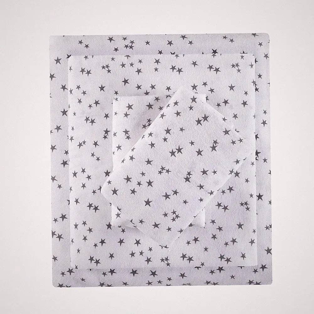 Twin Xl Flannel Sheets, Soft Cotton, Cute Animal Stars, Grey, 3 Pc Set