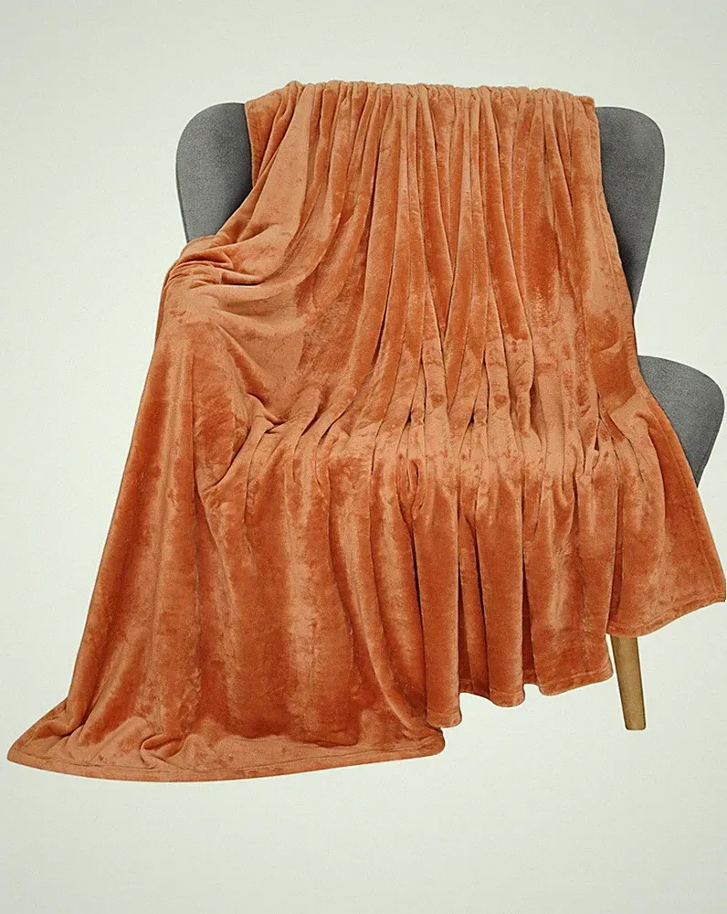 Utopia Bedding Flannel Fleece Blanket Burnt Orange 50”x60”