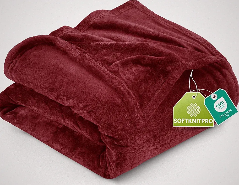 Utopia Bedding Fleece Blanket Queen Size Burgundy 300GSM Luxury Anti-Static F...